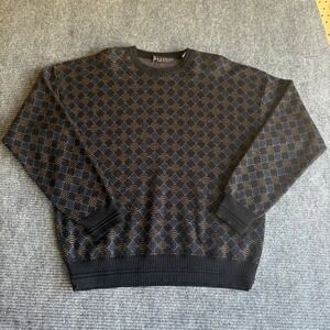 Brandini Made in Italy 100% Merino Wool Sweater Mens XL Black Diamond Geometric